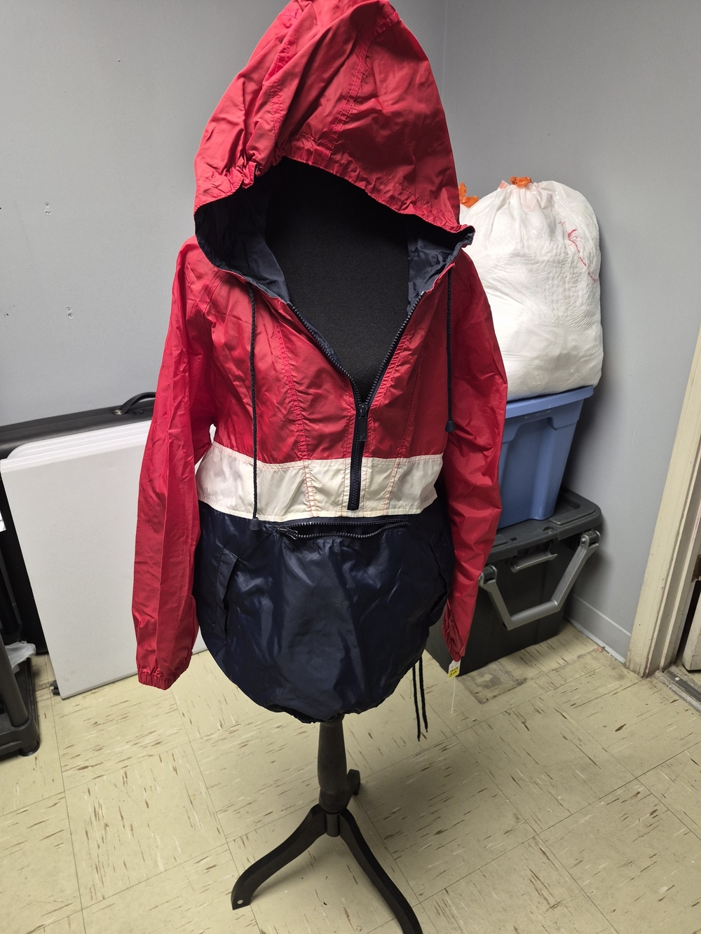 Men's Hooded Colorblock Raincoat - Red, White & Navy